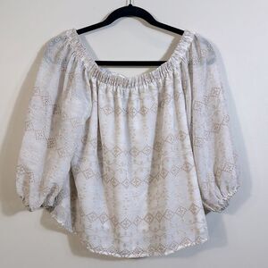 Express Embroidered Eyelet Off Shoulder Longsleeve Flowy Lined Women Top Medium